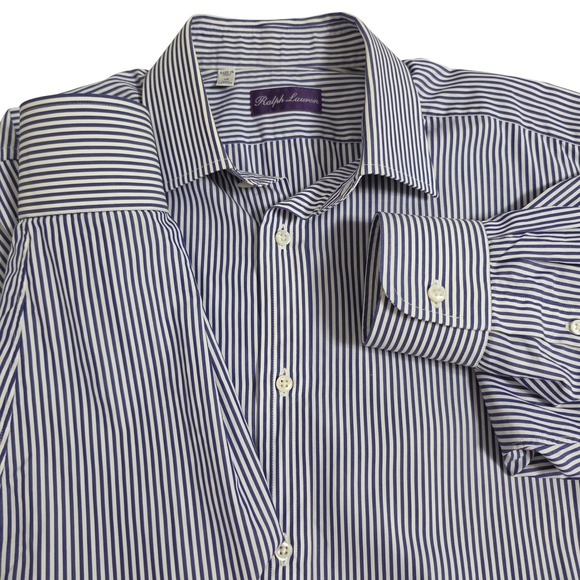 Ralph Lauren Purple Label Blue Banker Stripe Dress Shirt Made In Italy  Luxury 16